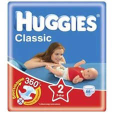 Подгузники Huggies Classic 2 (3-6 кг) Jumba pack 66 шт.