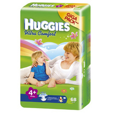 Подгузники Huggies Ultra Comfort (4+) (10-16кг) Giga  Pack 68 шт. 
